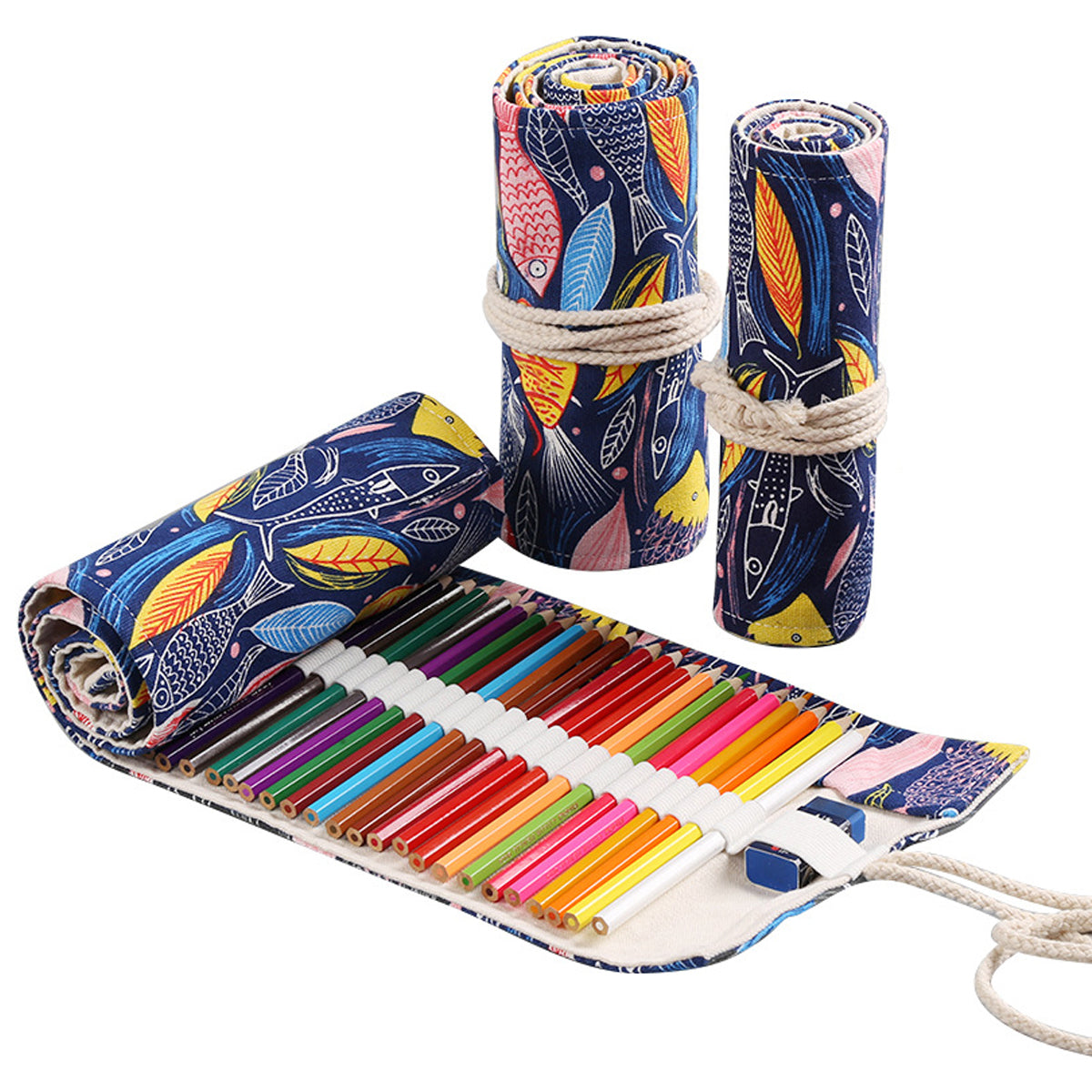 Canvas Roll Pencil Case 48/72 Holes with Drawstring Tie