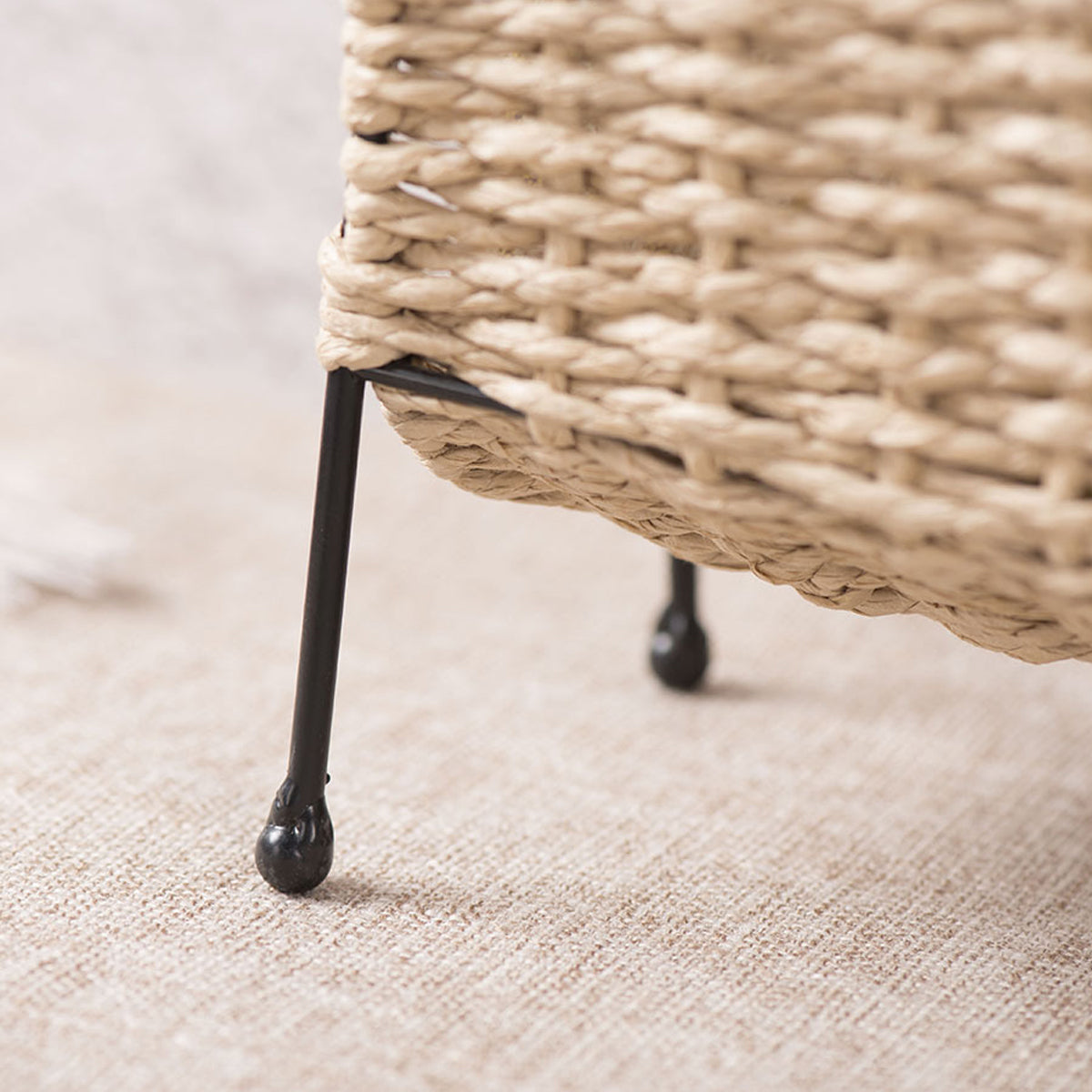 Hand-Woven Paper Rope Storage Basket with Iron Frame Natural