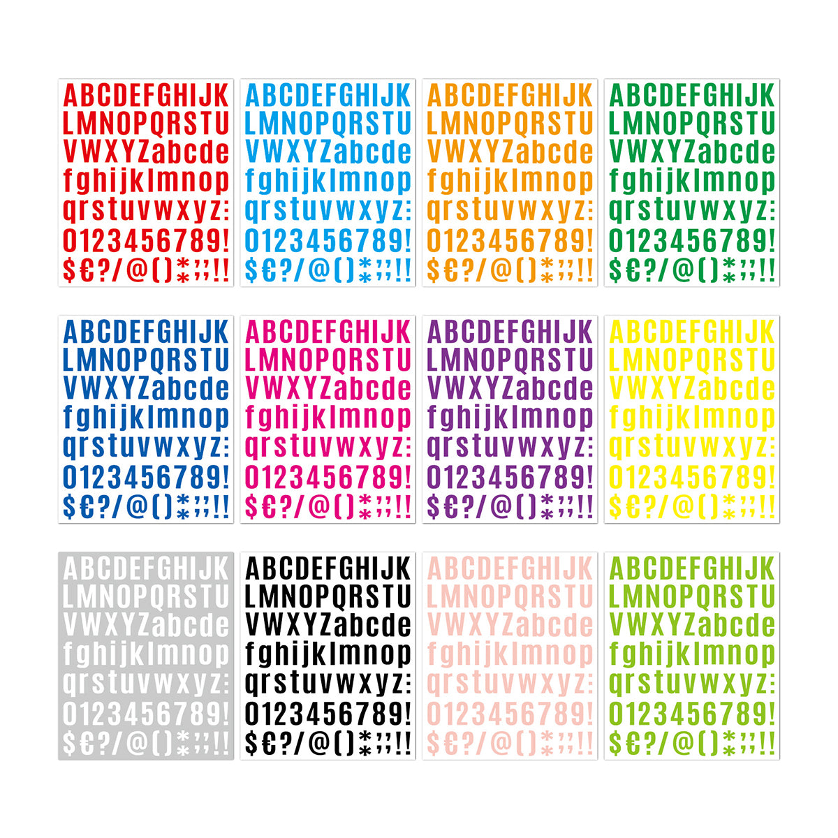 10 Sheets Alphanumeric Vinyl Stickers Colourful Water-Resistant