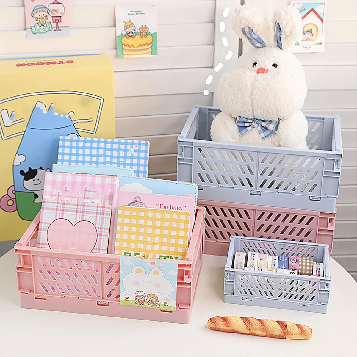 4 Pcs Foldable Storage Baskets Stackable Desktop Organiser