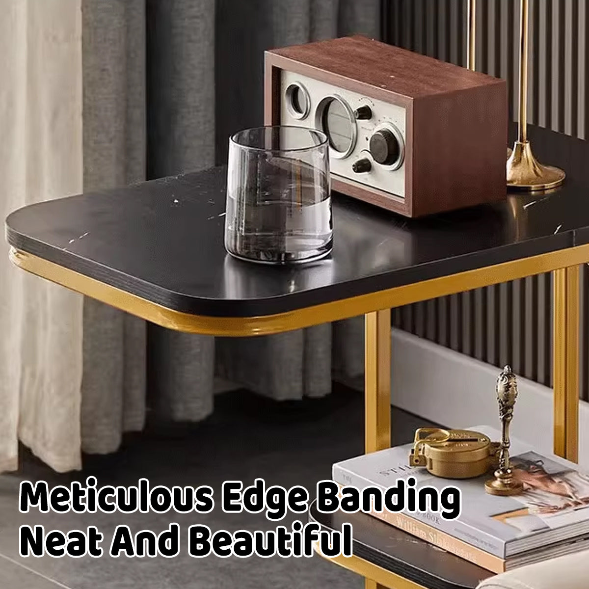 2 Tier Side Table with Rounded Corners for Living Room