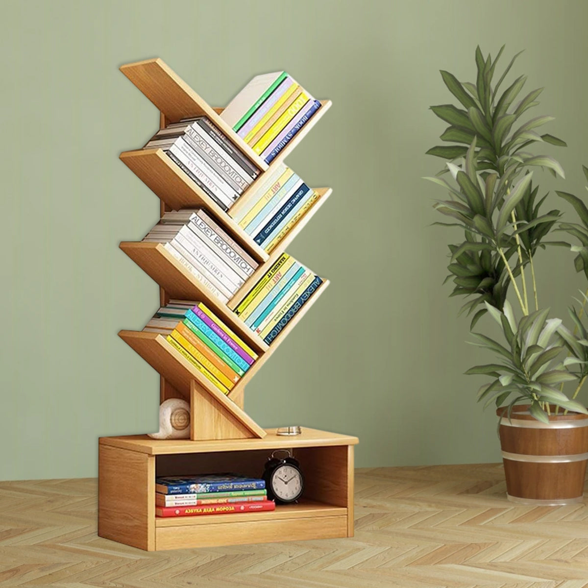 8-Shelf Tree Bookshelf with Modern Wood Design
