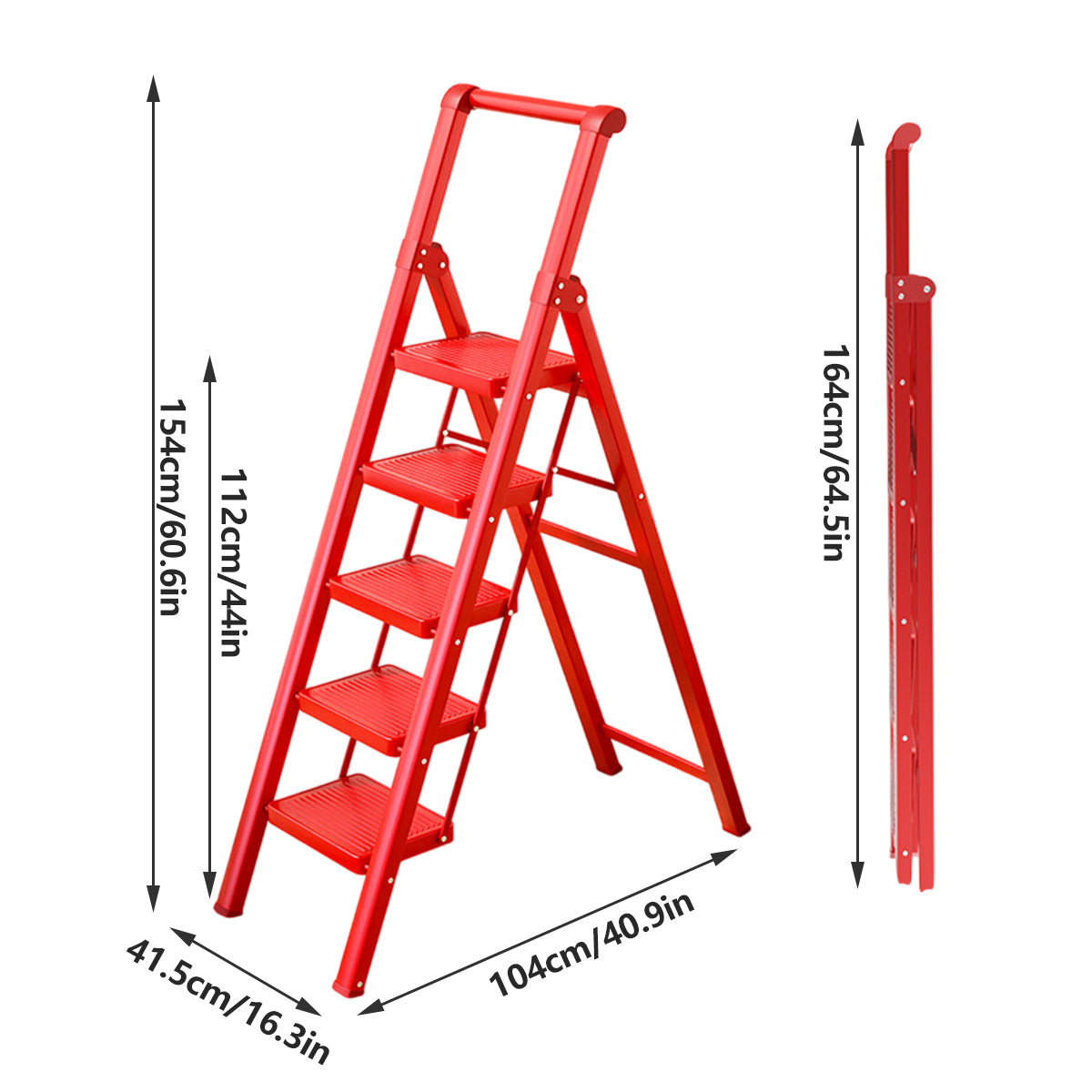 5 Step Carbon Steel Folding Ladder for Home and Garage Use