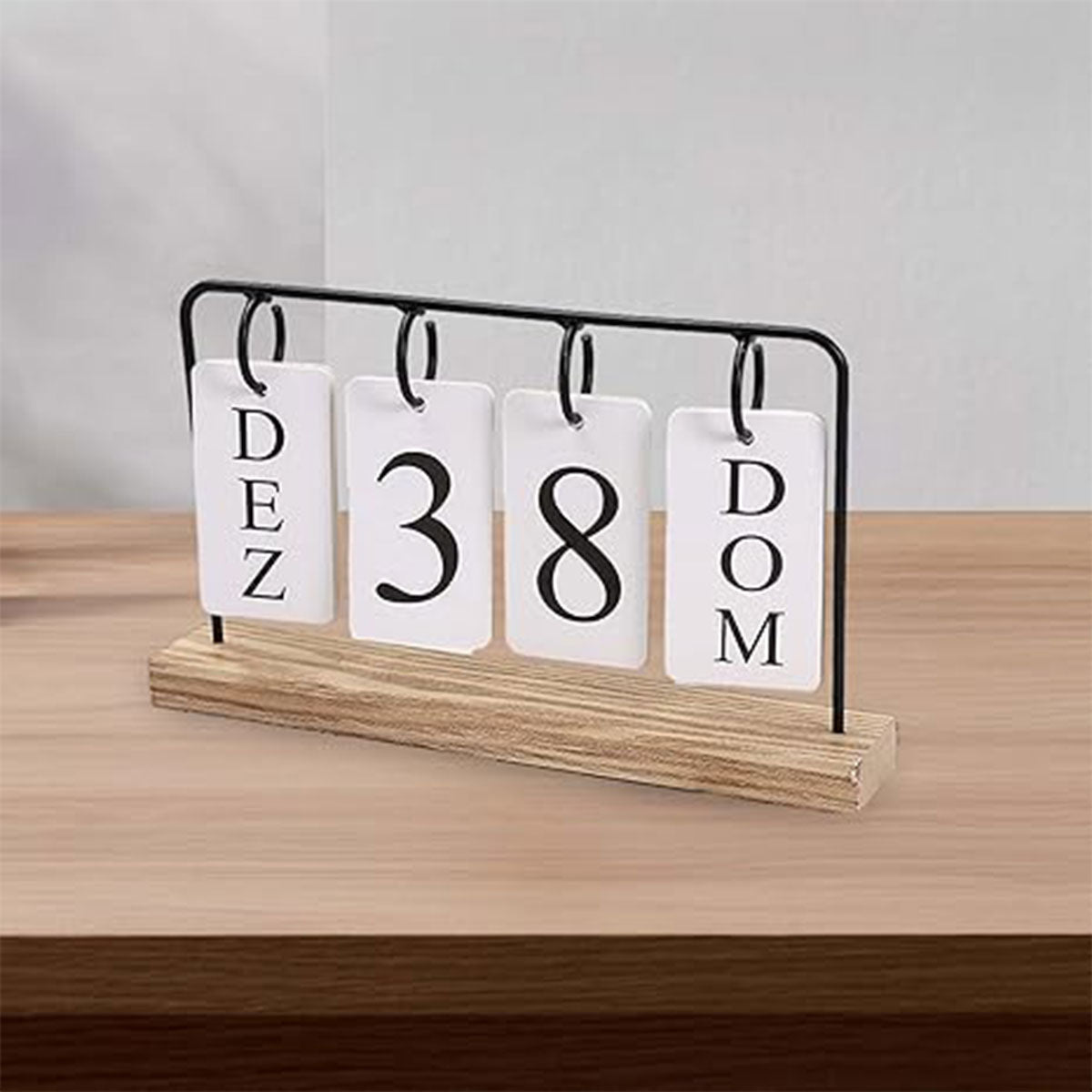 Wooden Desk Calendar Perpetual with Metal Rings Black Gold