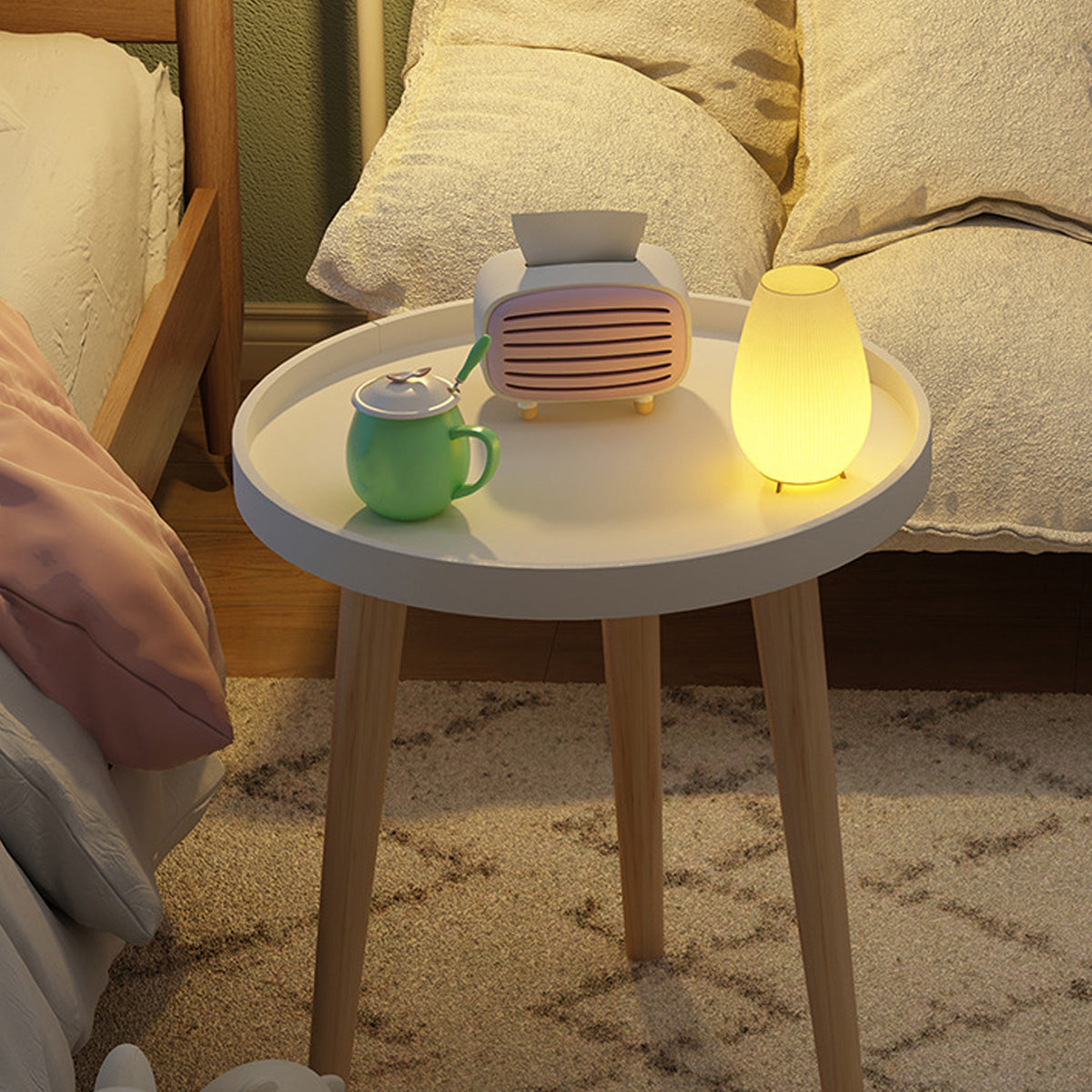 Simple Round Side Table with Stable Legs for Office Break Rooms