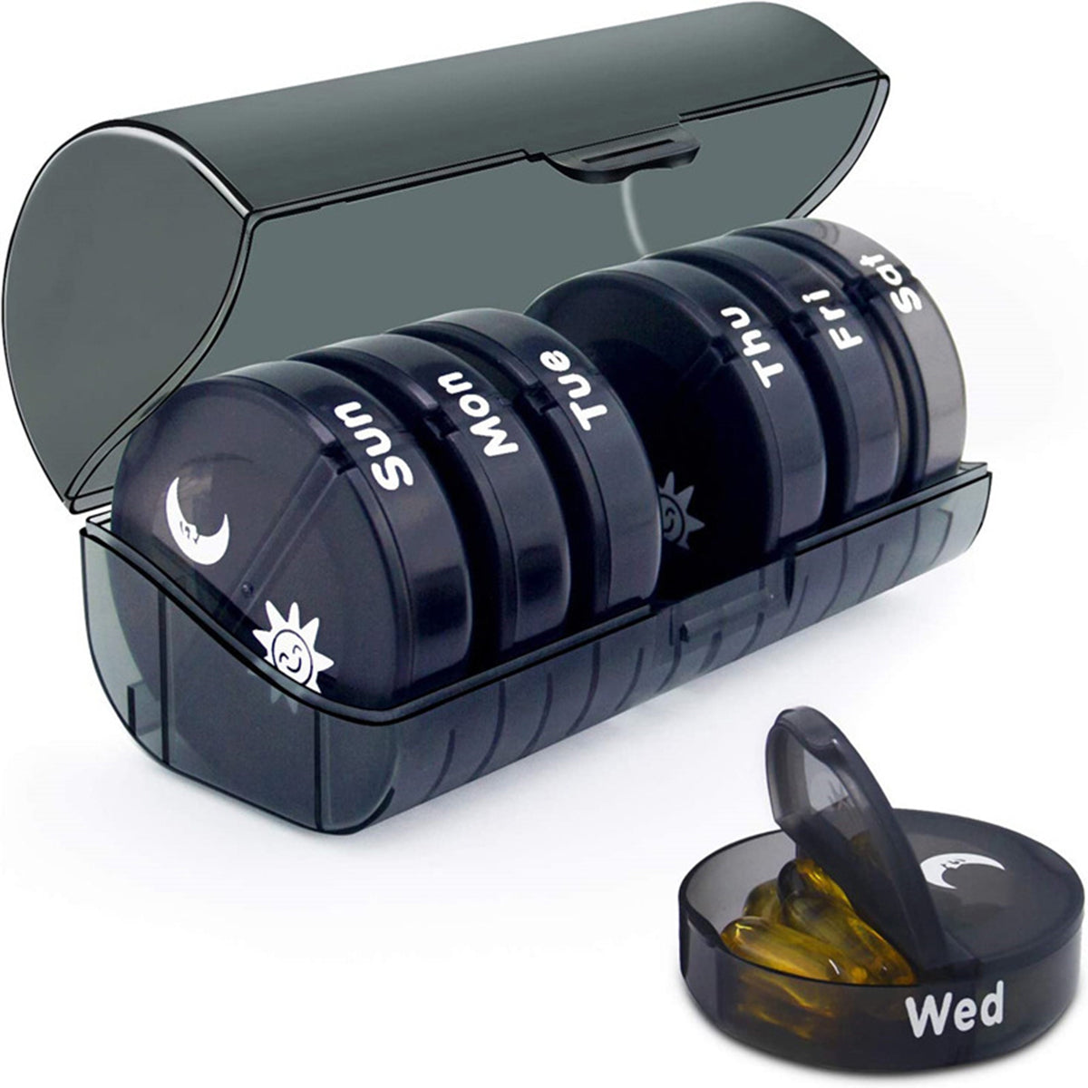 7 Day Round Mini Travel Pill Box Snap Closure