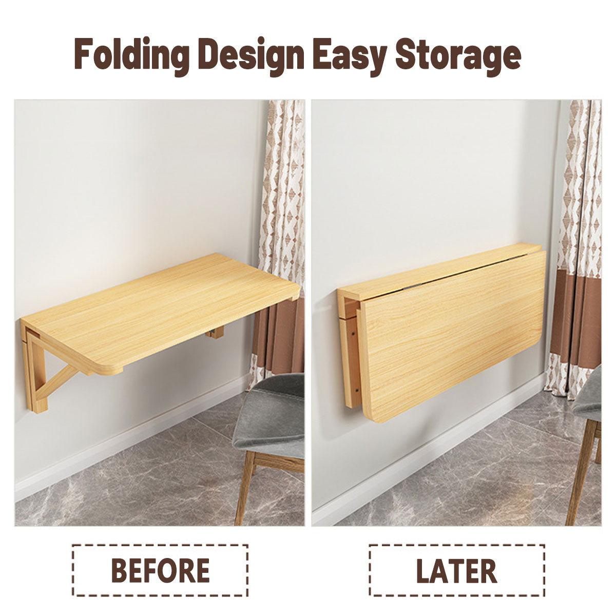 Wall-Mounted Foldable Wood Table with Space-Saving Design