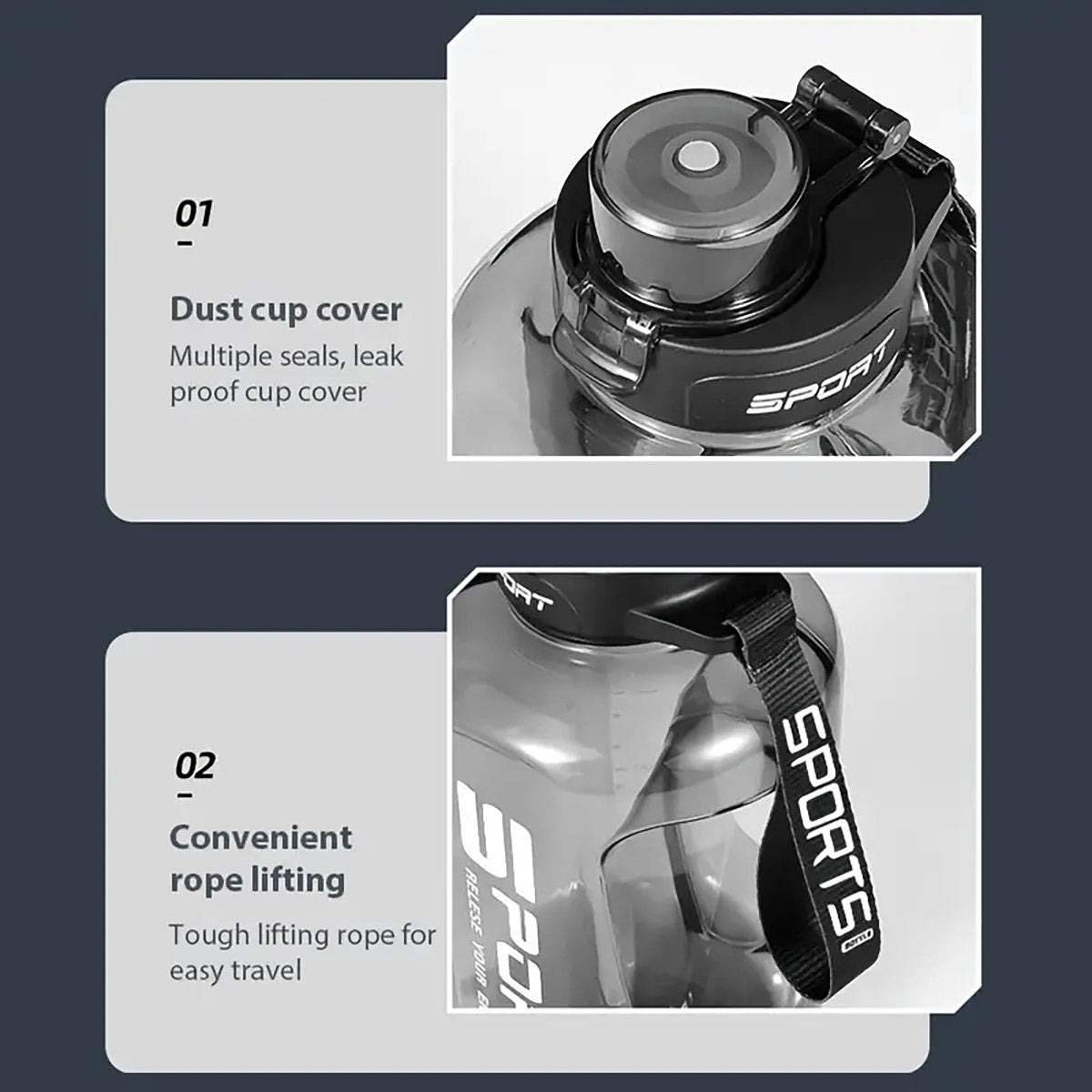 2.5L Sports Water Bottle with Straw for Gym Hydration