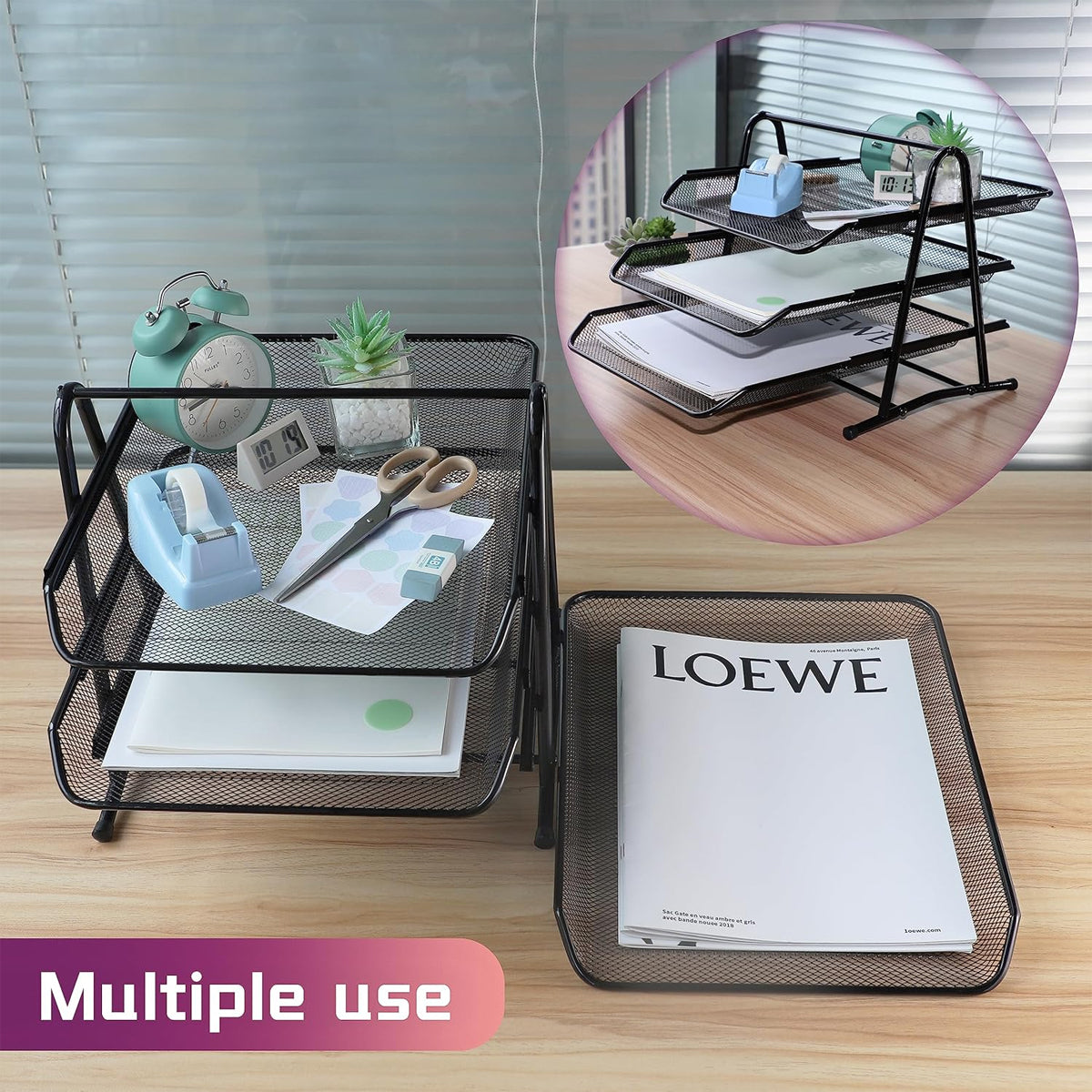 Metal 3-Tier File Rack Non-Slip Black Document Organizer