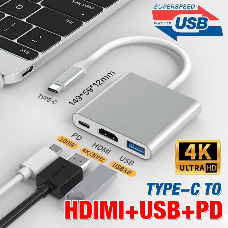 USB-C HDMI USB 3.0 Adapter 3-in-1 for MacBook iPad