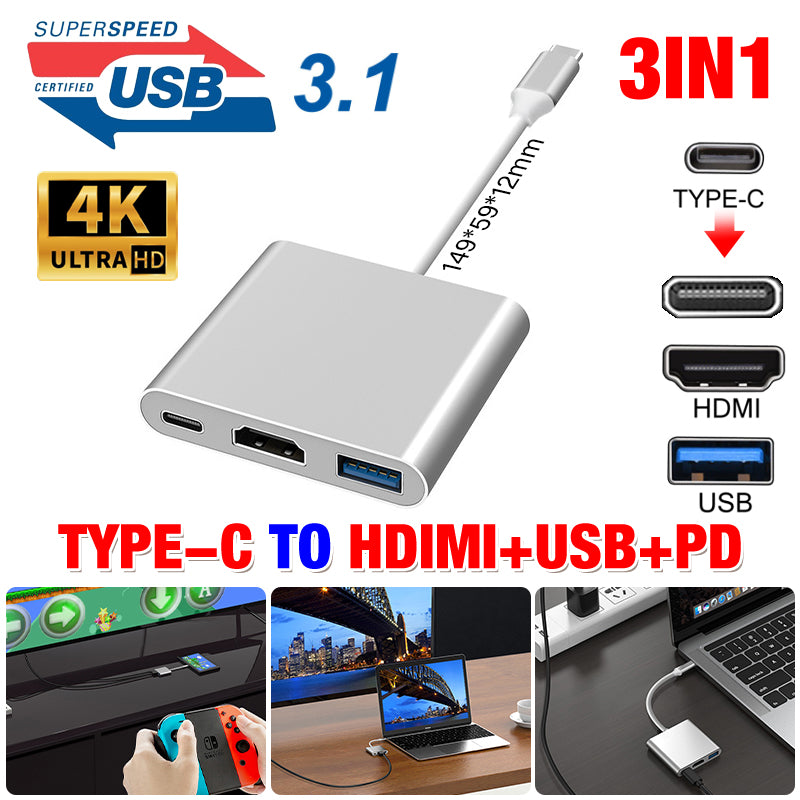 USB-C HDMI USB 3.0 Adapter 3-in-1 for MacBook iPad