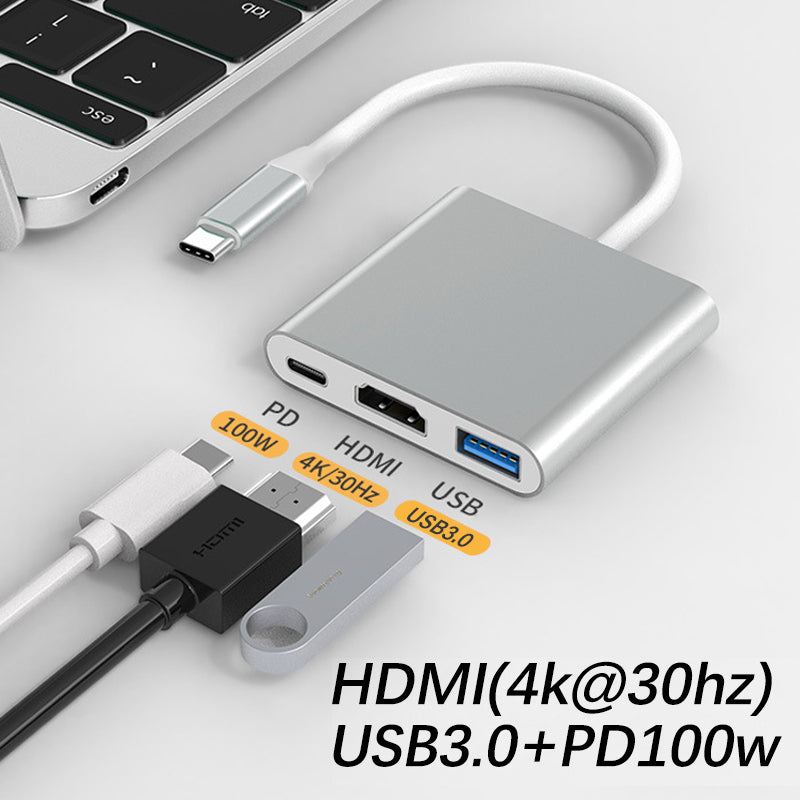 USB-C HDMI USB 3.0 Adapter 3-in-1 for MacBook iPad