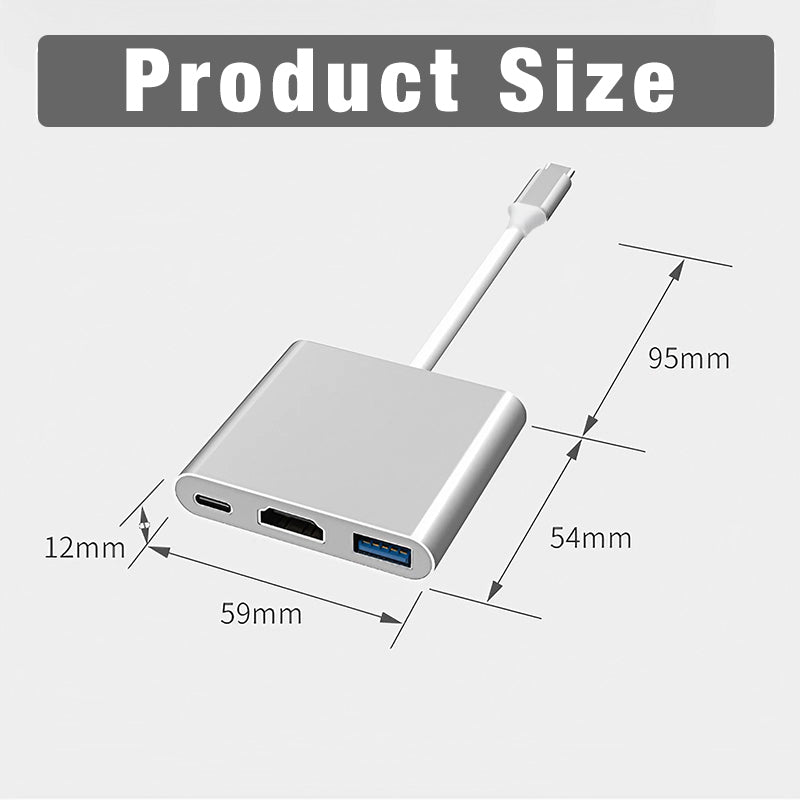 USB-C HDMI USB 3.0 Adapter 3-in-1 for MacBook iPad