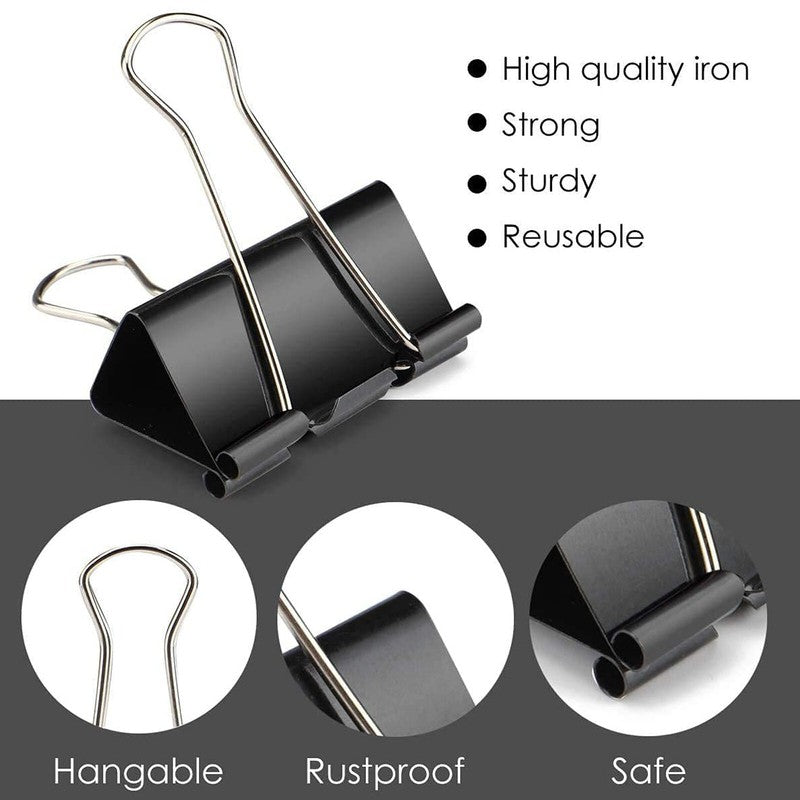 20 Pcs Bulldog Foldback Binder Clips Black Steel with Folding Arms