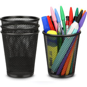 4 Pcs Round Pen Holders Metal Mesh Black Desktop Organiser