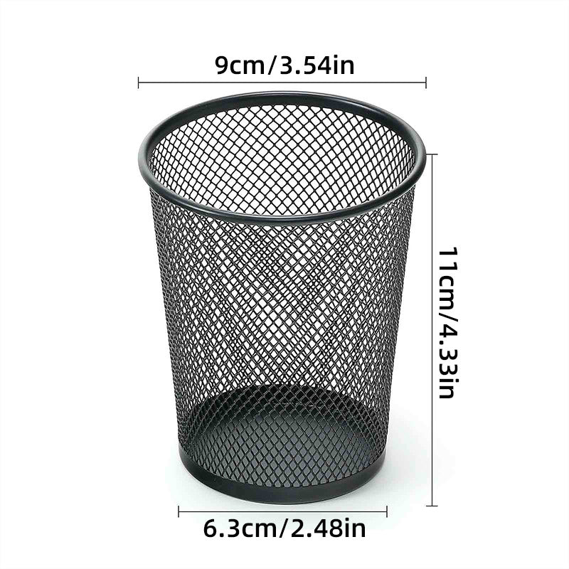 4 Pcs Round Pen Holders Metal Mesh Black Desktop Organiser