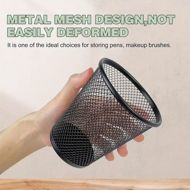 4 Pcs Round Pen Holders Metal Mesh Black Desktop Organiser