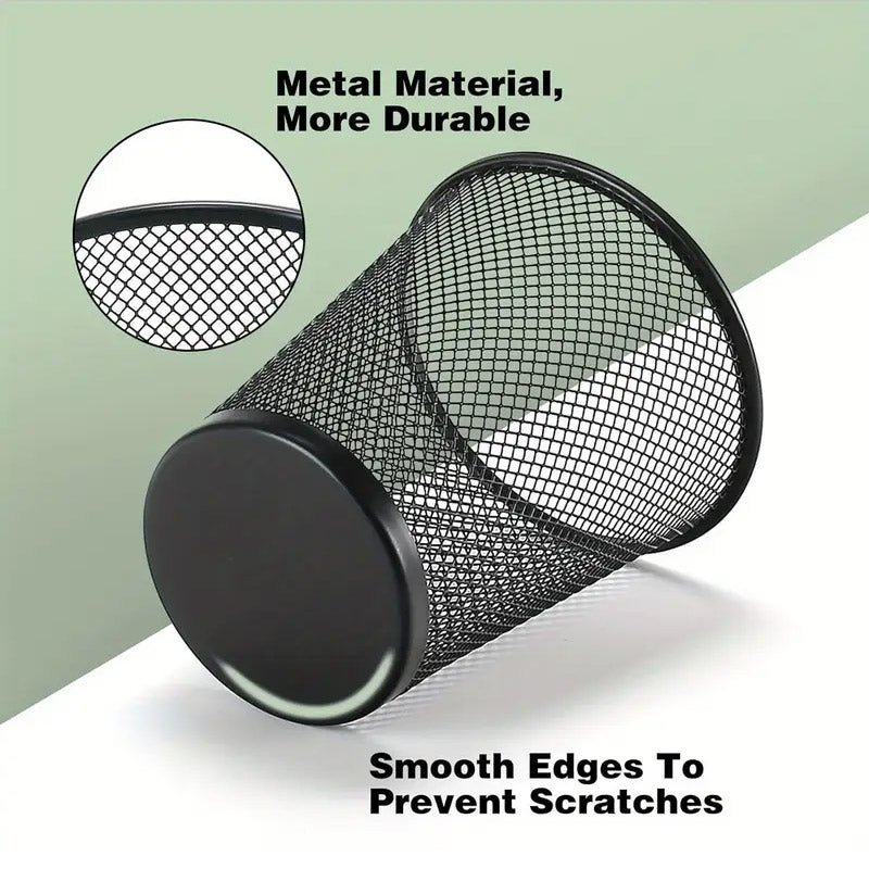 4 Pcs Round Pen Holders Metal Mesh Black Desktop Organiser