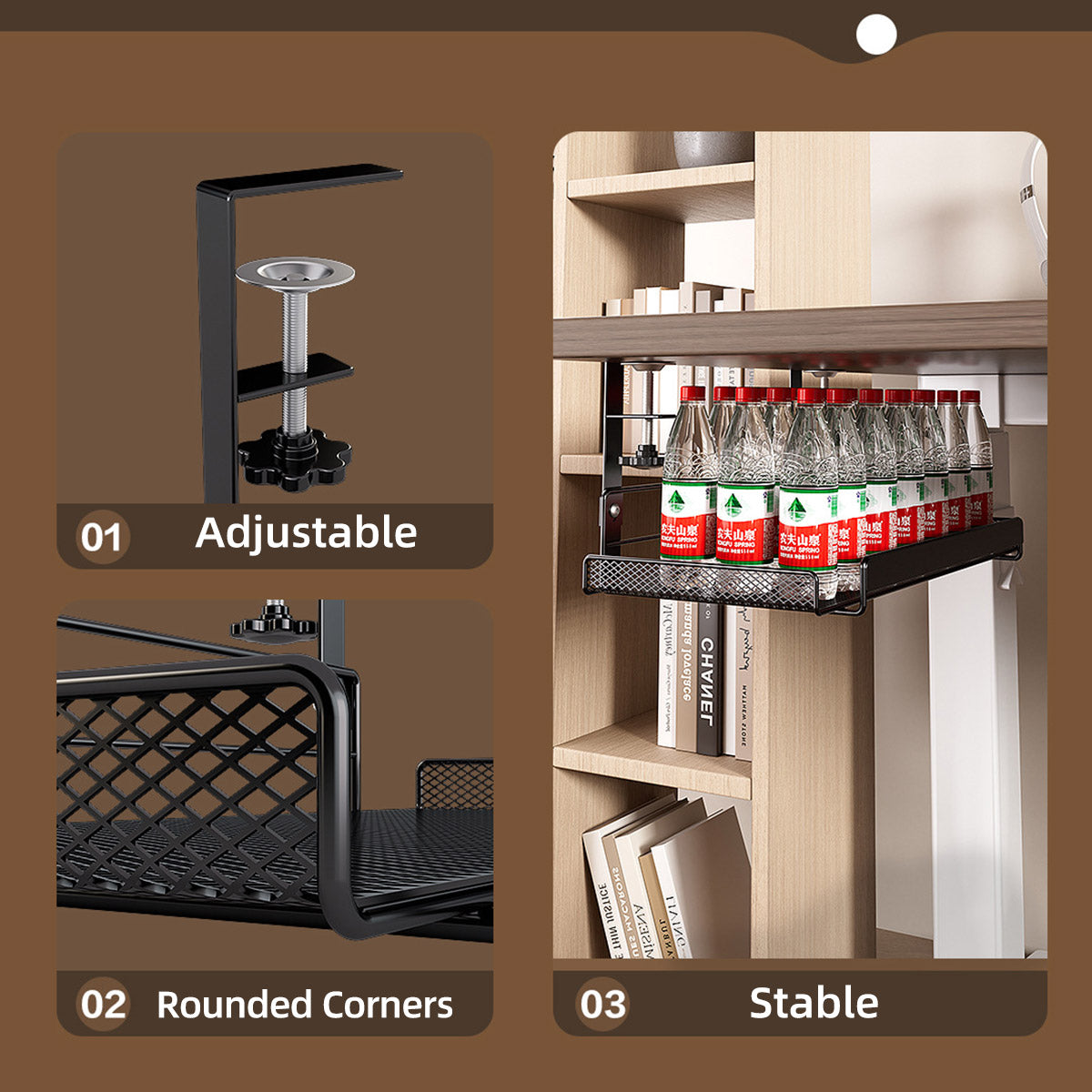 Under Desk Storage Shelf with Clamp Mount