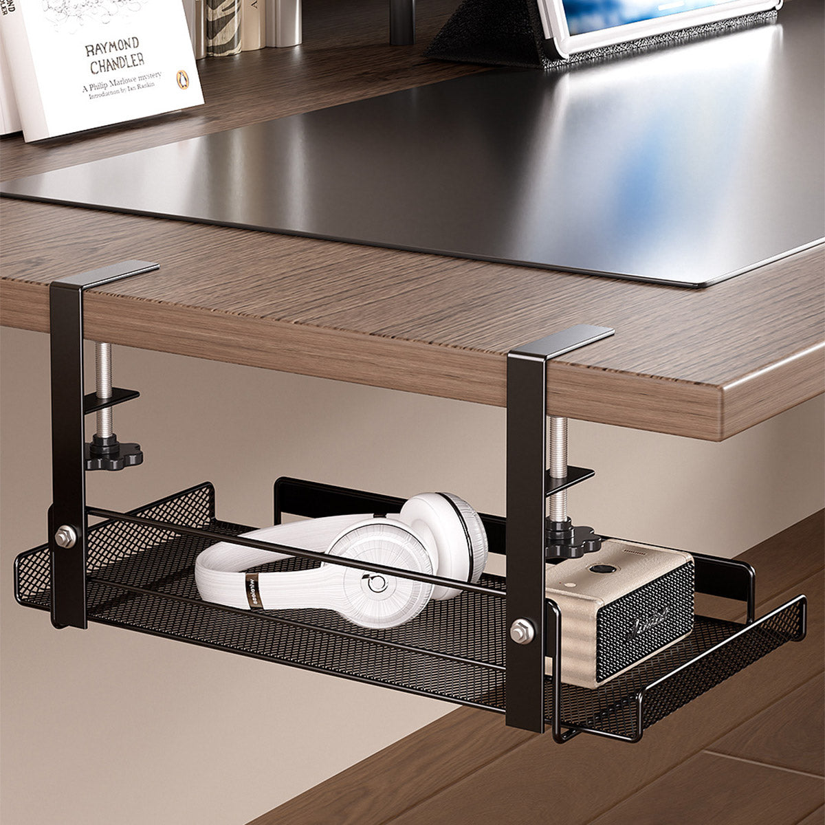 Under Desk Storage Shelf with Clamp Mount