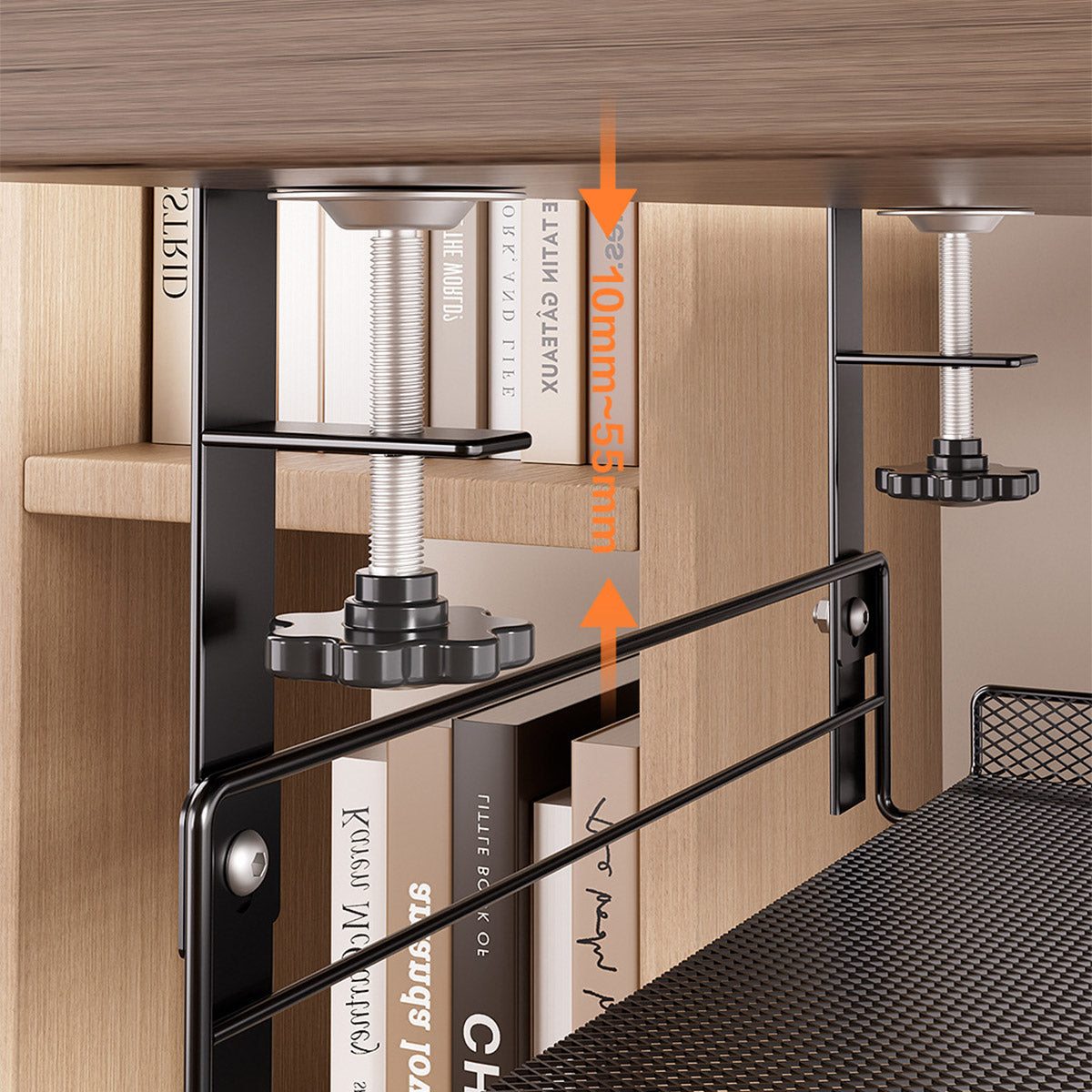 Under Desk Storage Shelf with Clamp Mount