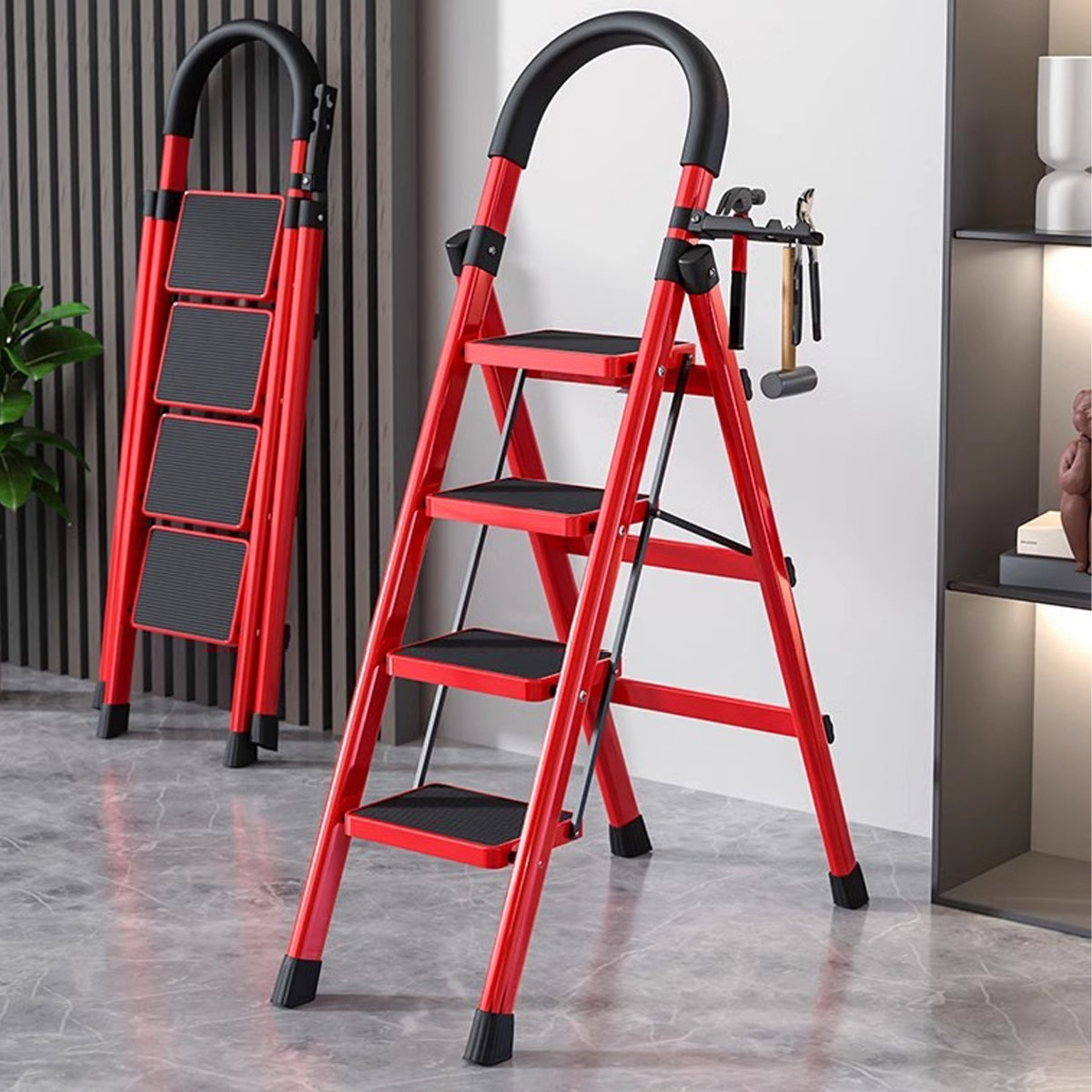 4 Step Carbon Steel Folding Ladder Heavy Duty Home Use