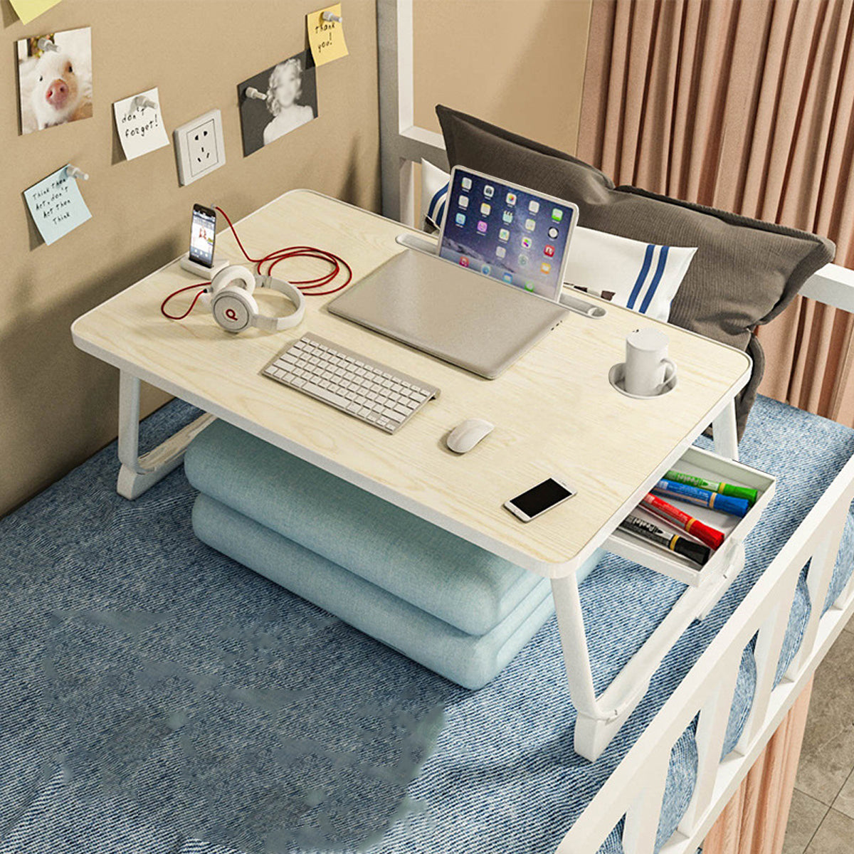 Foldable Bed Desk with Large Tabletop and Portable Design