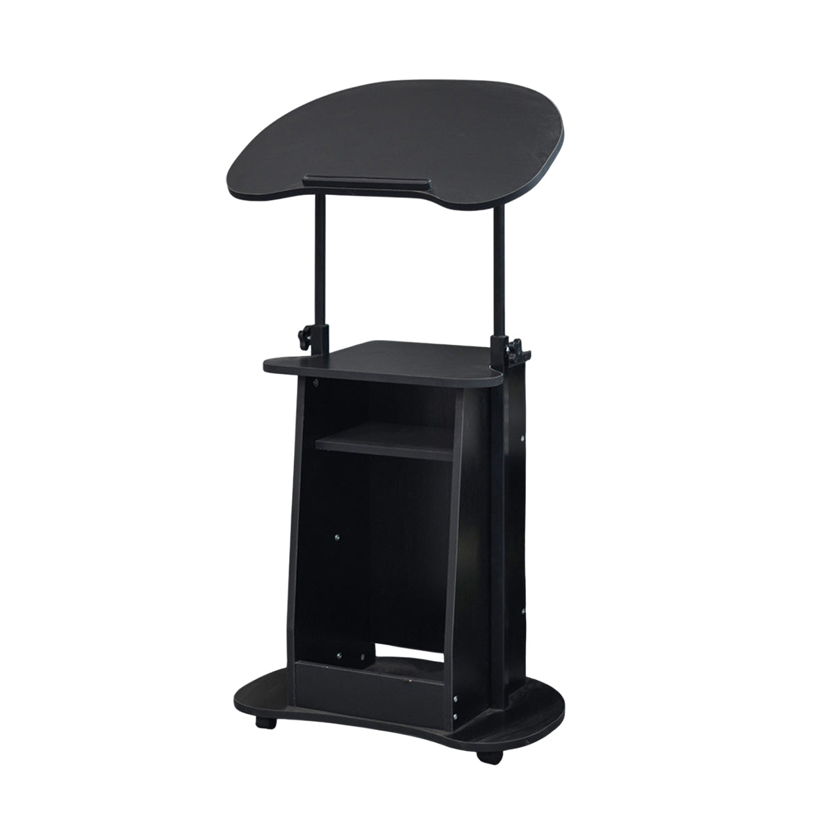 Mobile Adjustable Sofa Side Table with Tilting Desktop and Storage Layers