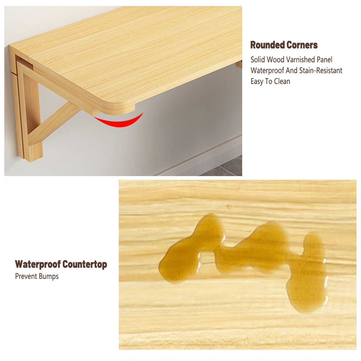 Wall-Mounted Foldable Wood Table with Space-Saving Design