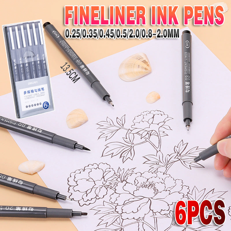 6PCS Micro Fineliner Pen Set Waterproof Black Ink