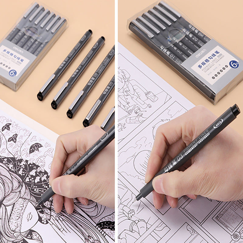 6PCS Micro Fineliner Pen Set Waterproof Black Ink