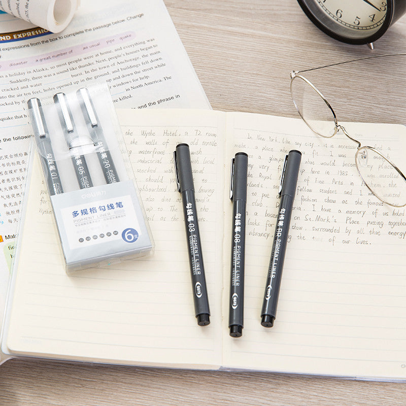 6PCS Micro Fineliner Pen Set Waterproof Black Ink