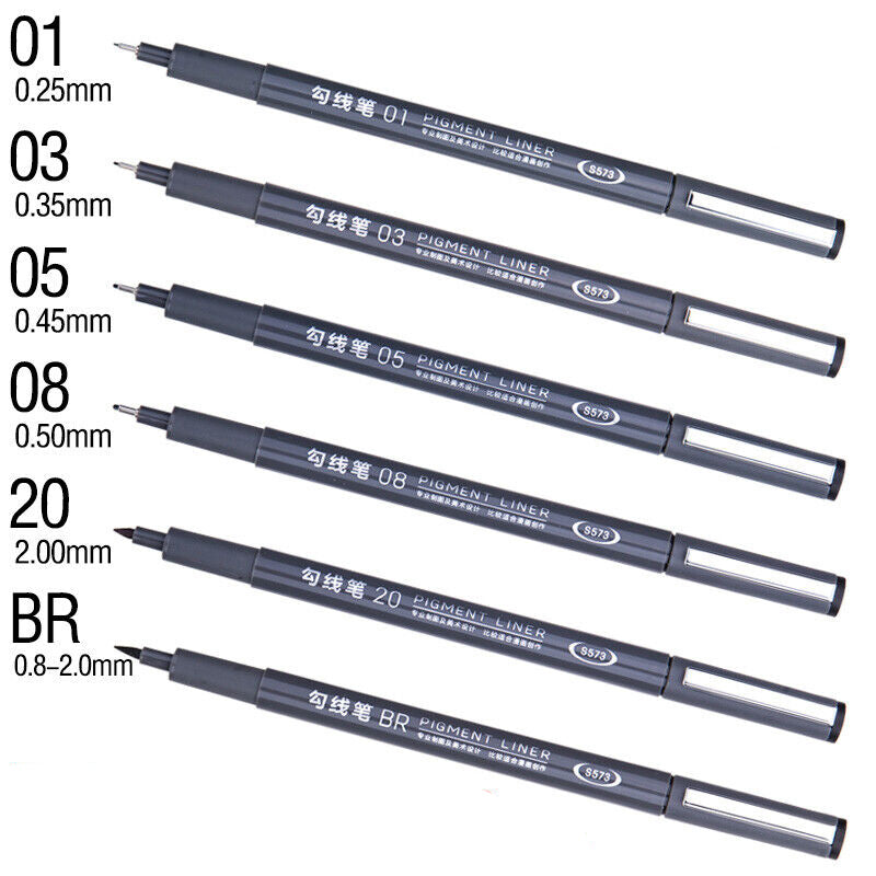 6PCS Micro Fineliner Pen Set Waterproof Black Ink