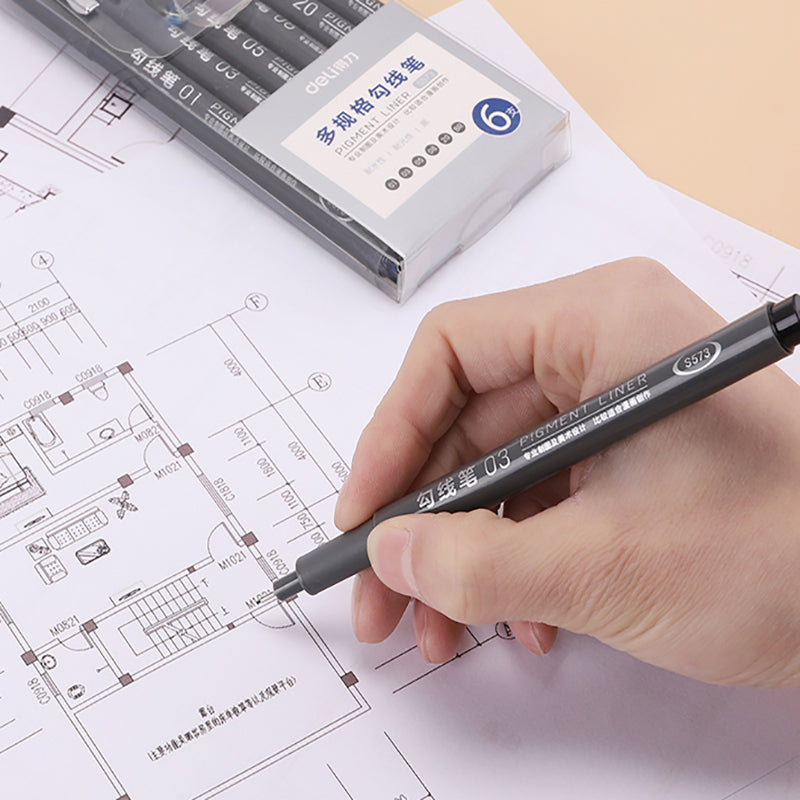 6PCS Micro Fineliner Pen Set Waterproof Black Ink