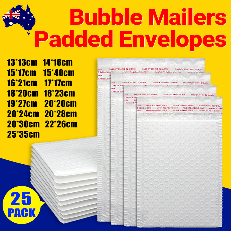 25 Pcs White Poly Bubble Mailers Cushioned Envelopes Set