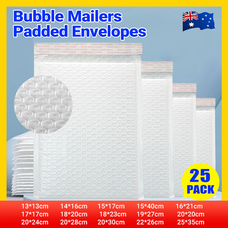 25 Pcs White Poly Bubble Mailers Cushioned Envelopes Set