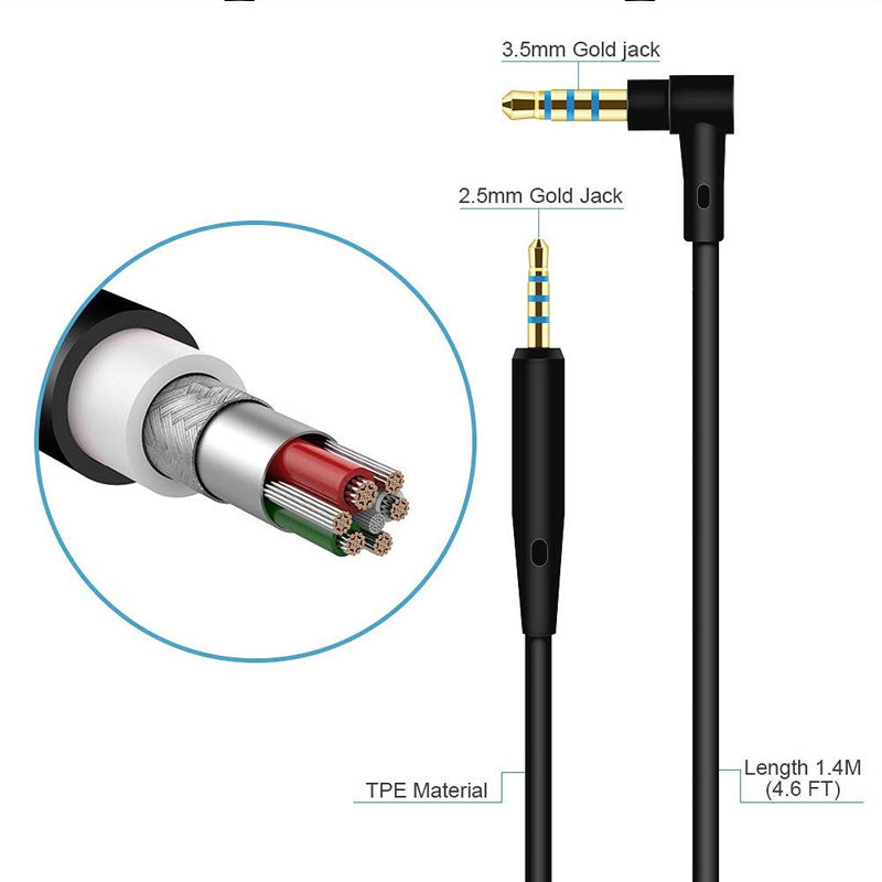 Replacement Cable with Remote Mic for Bose QC25