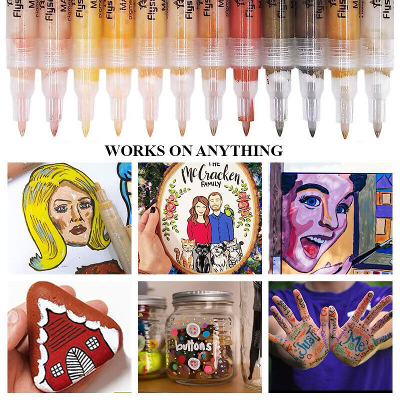 12 Pcs Acrylic Paint Pens Water-Based for Skin Rock Ceramics