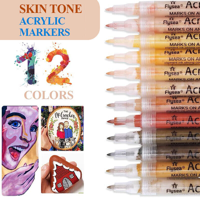 12 Pcs Acrylic Paint Pens Water-Based for Skin Rock Ceramics