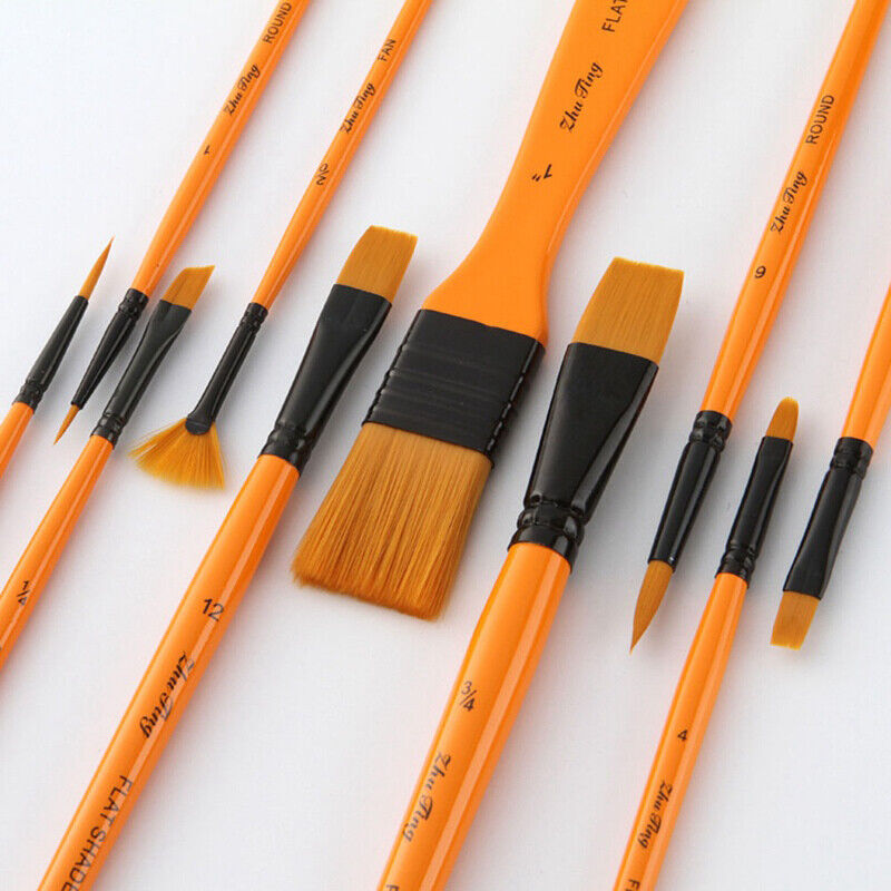 10 Pcs Acrylic Paint Brush Set Taklon Bristles Wooden Handle