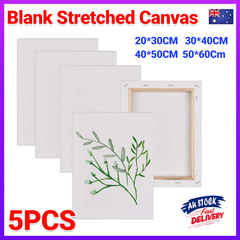 5 Pcs Blank Stretched Canvas Cotton Triple Gesso Primed Acid-Free
