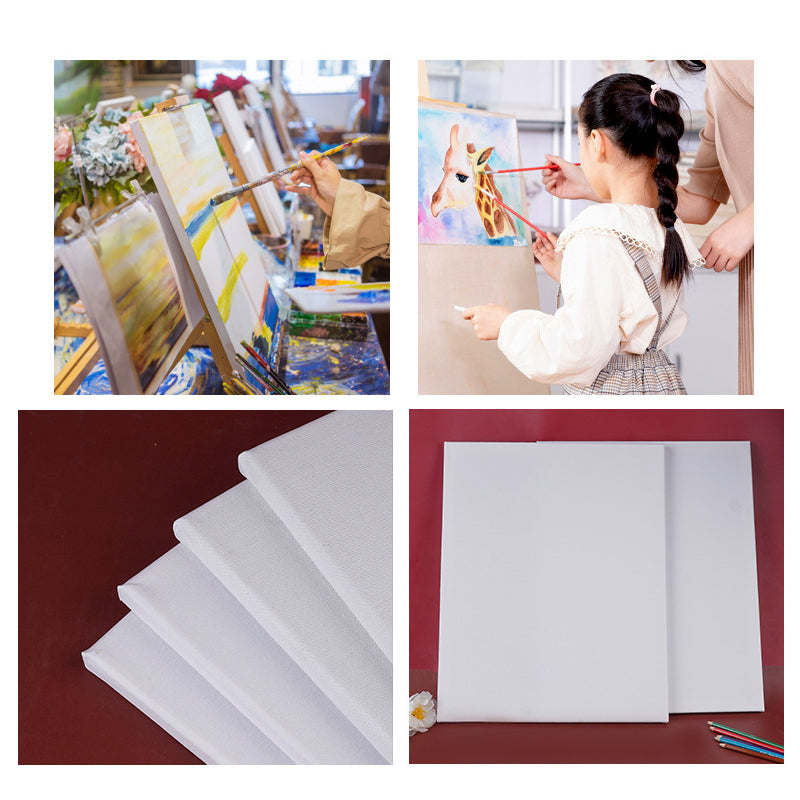5 Pcs Blank Stretched Canvas Cotton Triple Gesso Primed Acid-Free