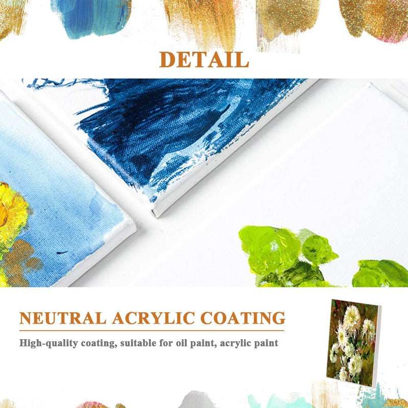 5 Pcs Blank Stretched Canvas Cotton Triple Gesso Primed Acid-Free