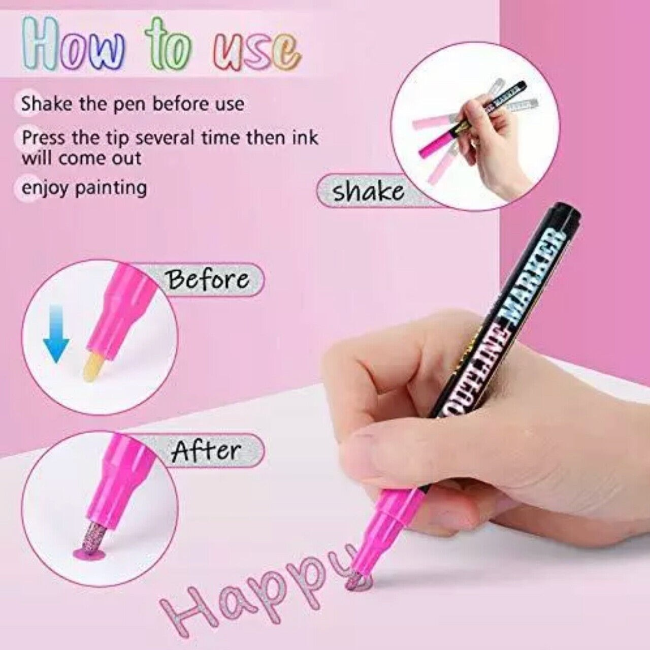 12/18 Pcs Flysea Double Line Outline Pens Assorted Colours