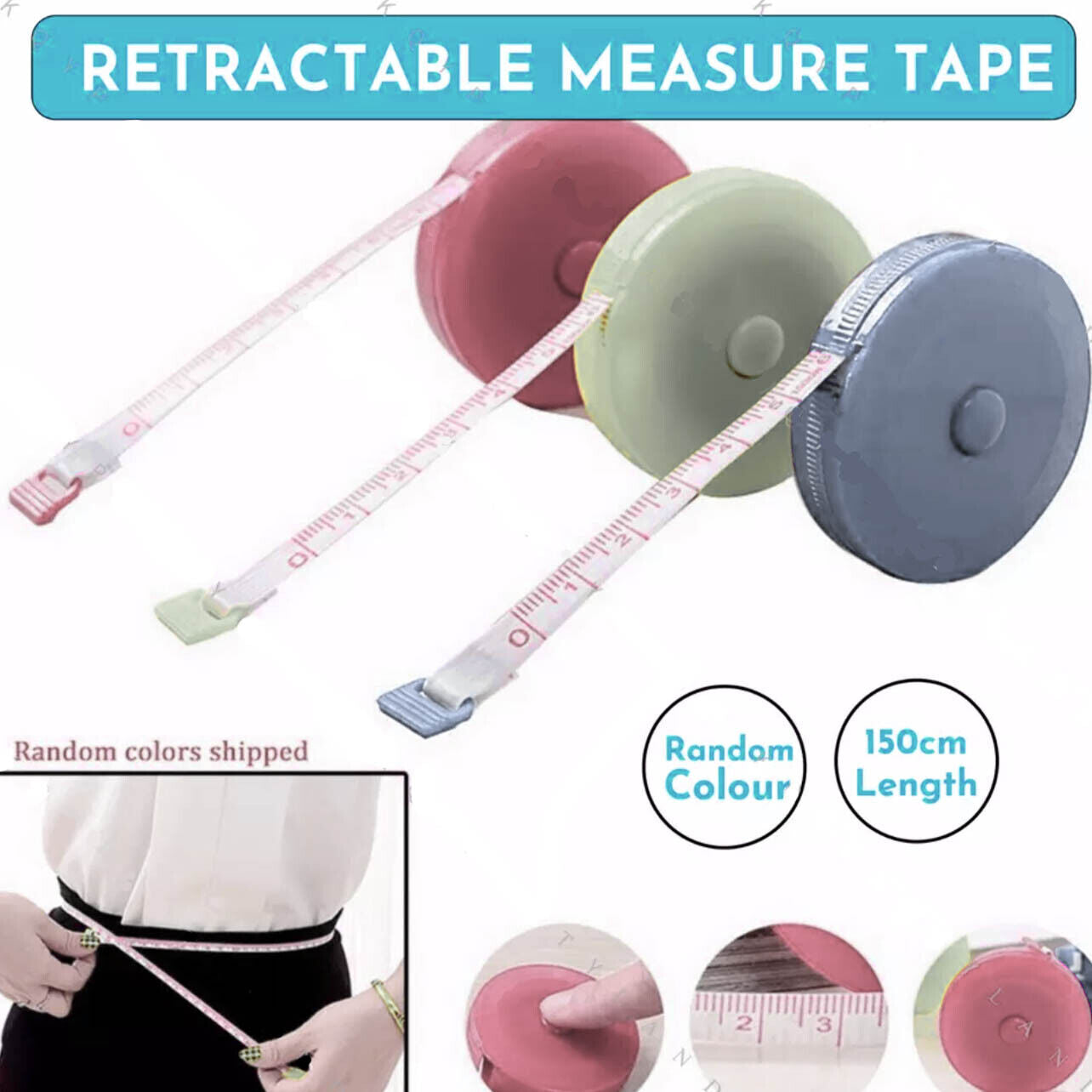 1.5m Retractable Soft Tape Measure with Lanyard for Sewing