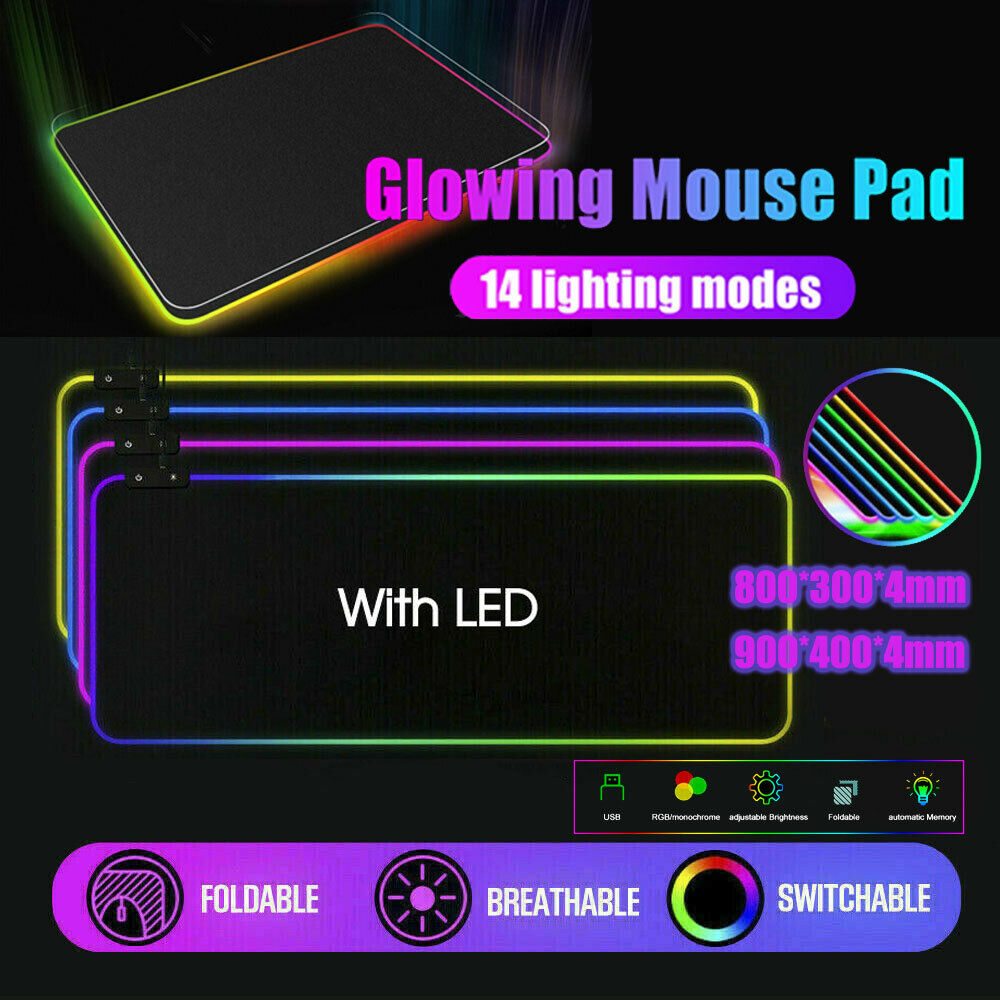 RGB Gaming Mouse Pad Extended 14 Lighting Modes USB Non-Slip