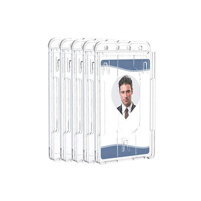 5 Pcs Clear ID Card Holder Hard Plastic Vertical Design
