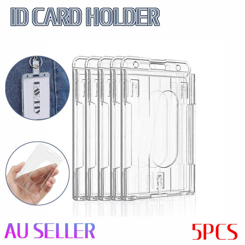 5 Pcs Clear ID Card Holder Hard Plastic Vertical Design