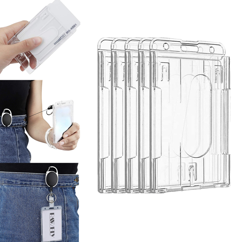 5 Pcs Clear ID Card Holder Hard Plastic Vertical Design