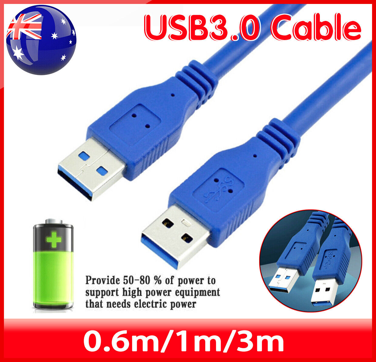 USB 3.0 Type A Male to Male Data Cable